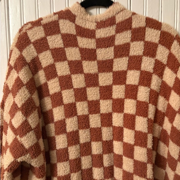 Blakely Oversized Fuzzy Soft Longline Checker Knit Cardigan | size petite small - Picture 7 of 8